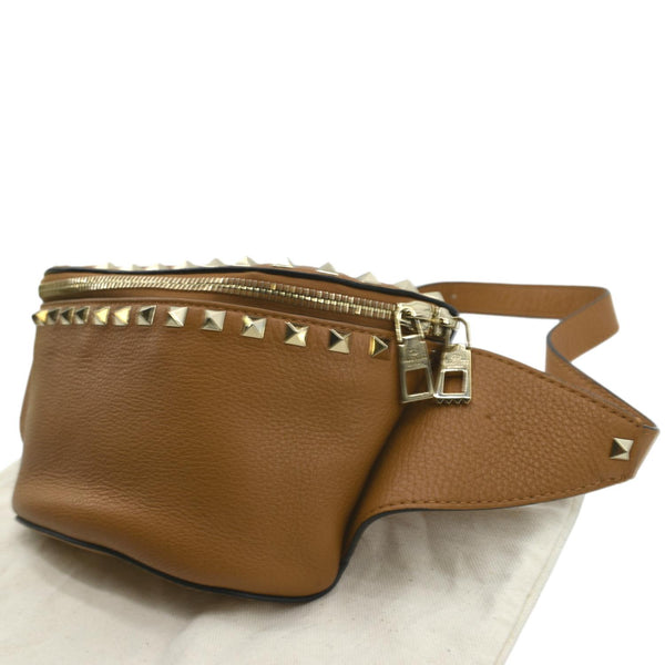 Valentino Spike Leather Belt Bag in Camel Color - Left Side