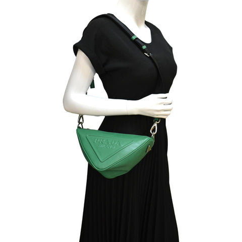 PRADA Triangle Leather Shoulder Bag Green