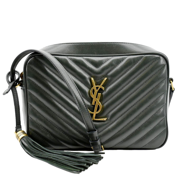 YVES SAINT LAURENT Lou Chevron Leather Camera Crossbody Bag Green