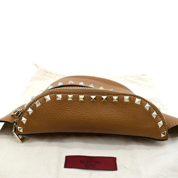 Valentino Spike Leather Belt Bag in Camel Color - Top 