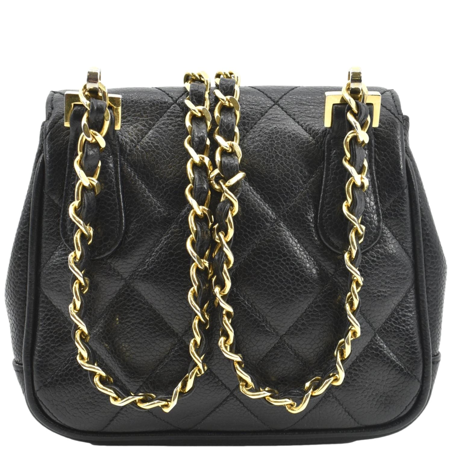 CHANEL Round Flap Vintage Quilted Caviar Leather Crossbody Bag Black