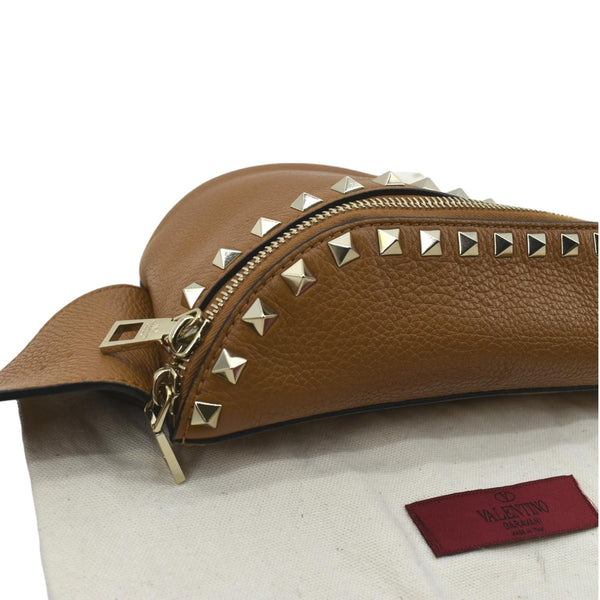 Valentino Spike Leather Belt Bag in Camel Color - Top Left