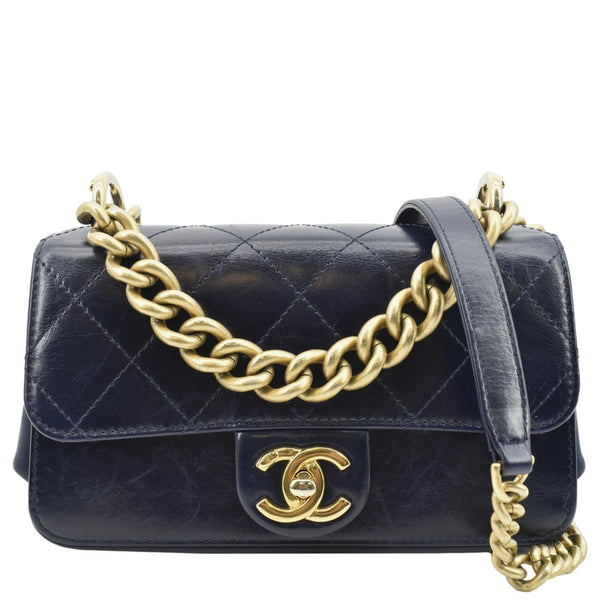 CHANEL Chain Handle CC Flap Quilted Leather Shoulder Bag Blue