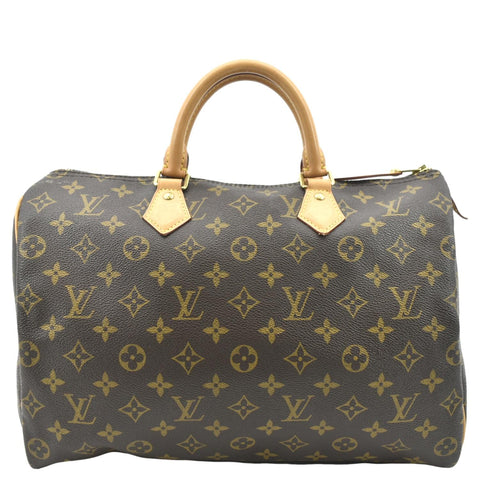 LOUIS VUITTON Speedy 35 Monogram Canvas Satchel Bag Brown
