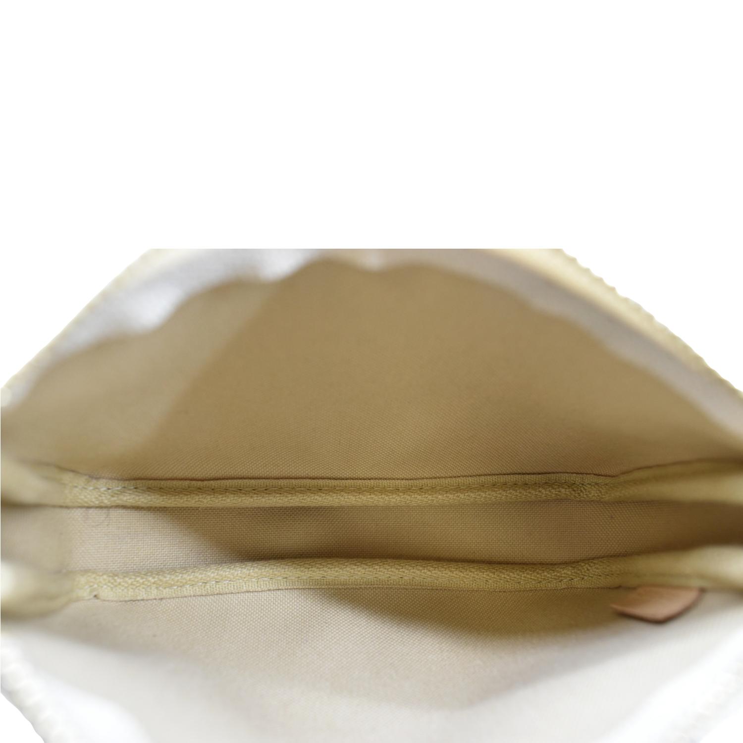 LOUIS VUITTON Damier Azur Mini Pochette Gold Buckle Clutch White