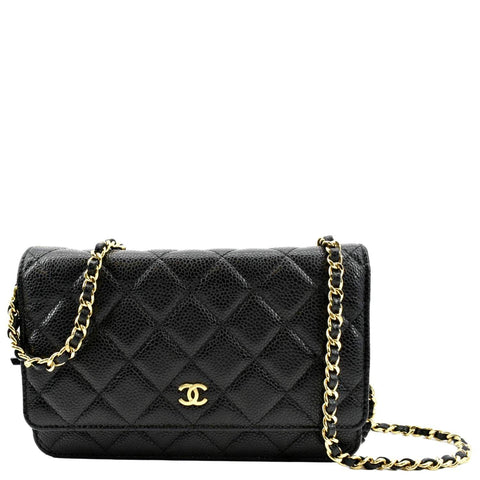 CHANEL Boy Woc Caviar Leather Wallet On Chain Clutch Bag Black