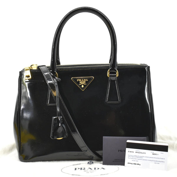 Prada Double Zip Patent Leather Shoulder Bag Black - Product