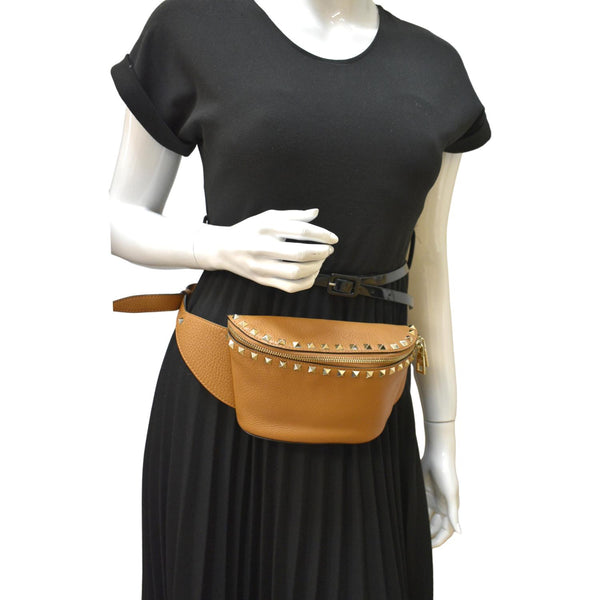 Valentino Spike Leather Belt Bag in Camel Color - Full View