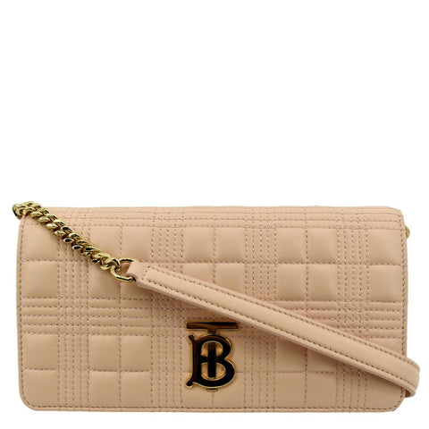 BURBERRY Tb Lola Quilted Lambskin Chain Shoulder Bag Beige
