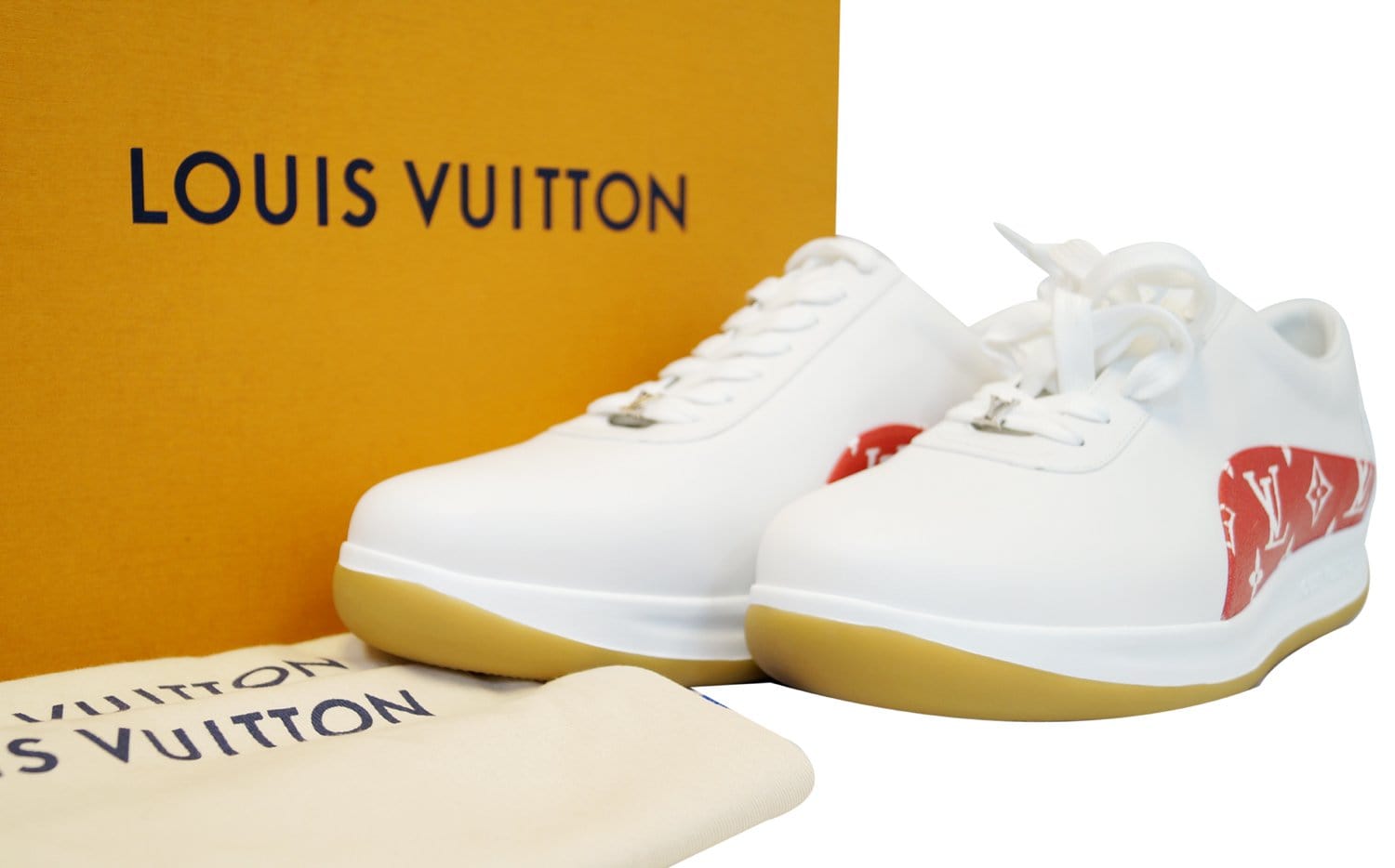 Louis Vuitton x Supreme White Sneakers Shoes Size 6.5, Luxury