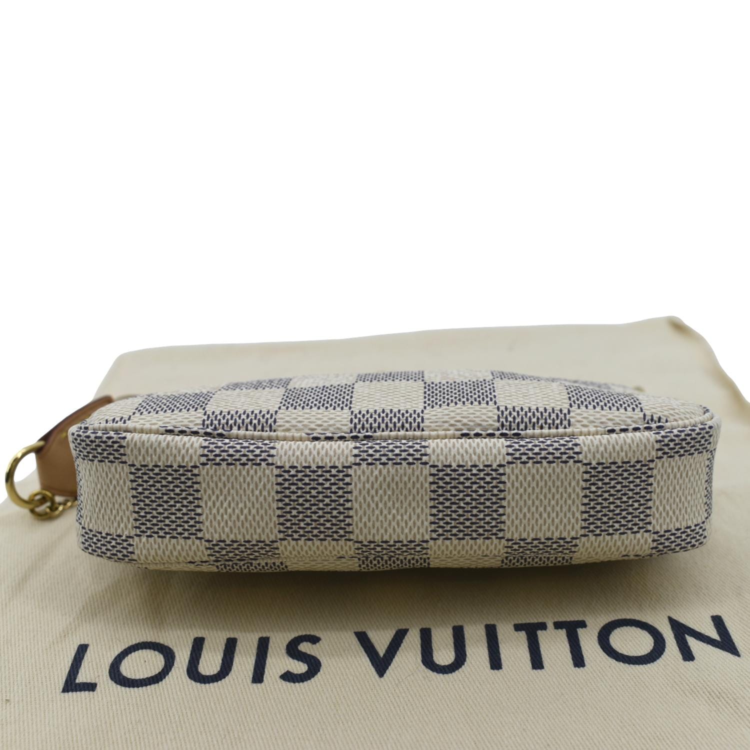 Louis Vuitton White and Blue Damier Azur Coated Canvas Mini Pochette Accessoires Gold Hardware, 2015 (Like New), Womens Handbag