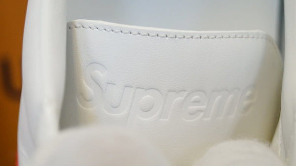 LOUIS VUITTON White/Red Supreme X Sneakers 9.1/2