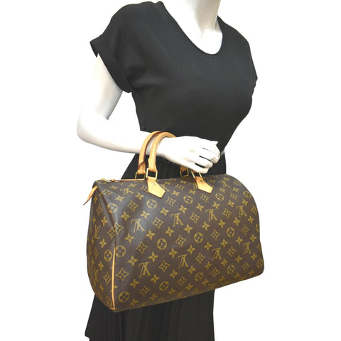 LOUIS VUITTON Speedy 35 Monogram Canvas Satchel Bag Brown