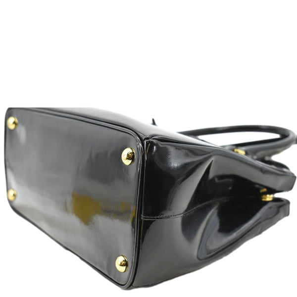 Prada Double Zip Patent Leather Shoulder Bag Black - Bottom Right