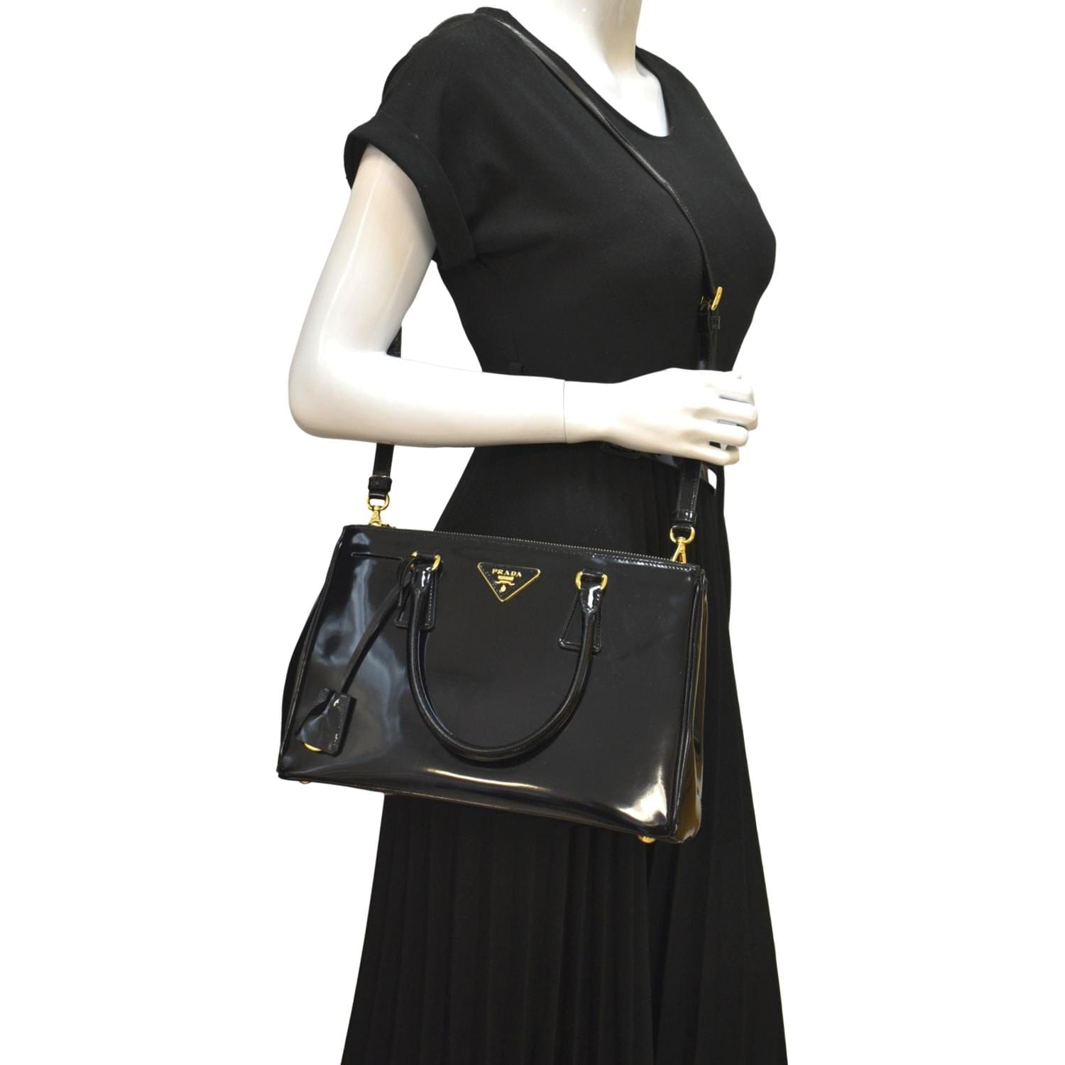 Prada Twin Zip Shoulder Bag in Black Leather