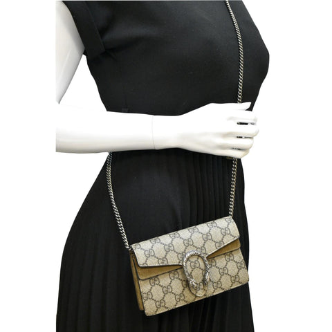 GUCCI Dionysus Super Mini GG Supreme Canvas Crossbody Bag Taupe 476432