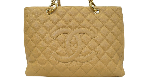 CHANEL Beige Caviar Leather Shopping Tote Bag