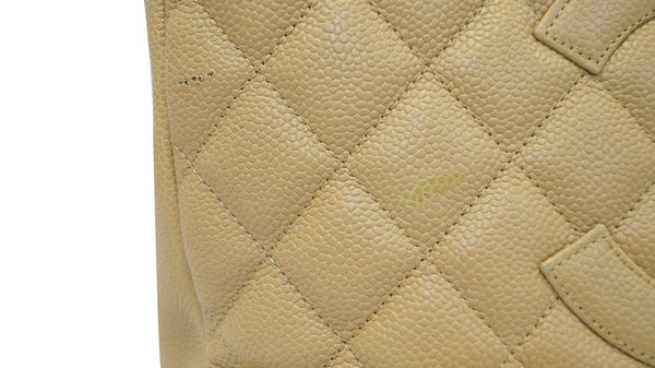 CHANEL Beige Caviar Leather Shopping Tote Bag