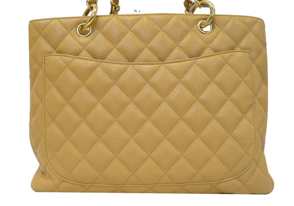 CHANEL Beige Caviar Leather Shopping Tote Bag