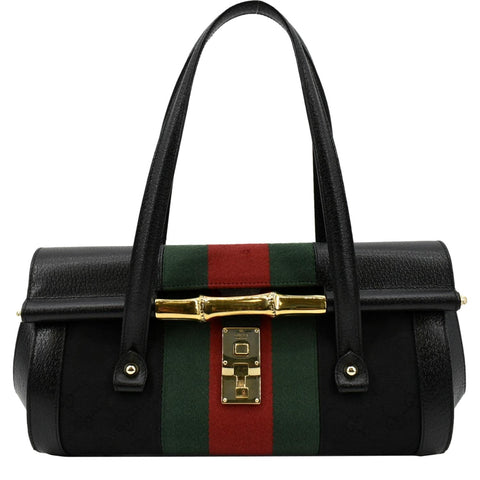 GUCCI Bamboo Bullet Calfskin Leather Satchel Bag Black 131496