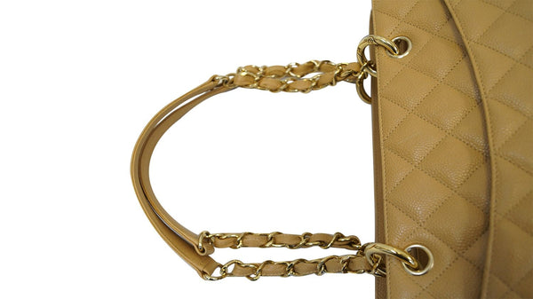 CHANEL Beige Caviar Leather Shopping Tote Bag