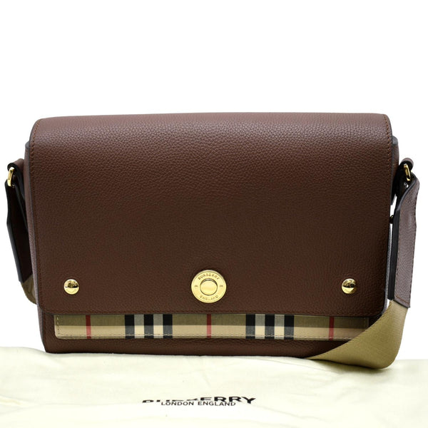 BURBERRY Check Note Grainy Leather Crossbody Bag Brown