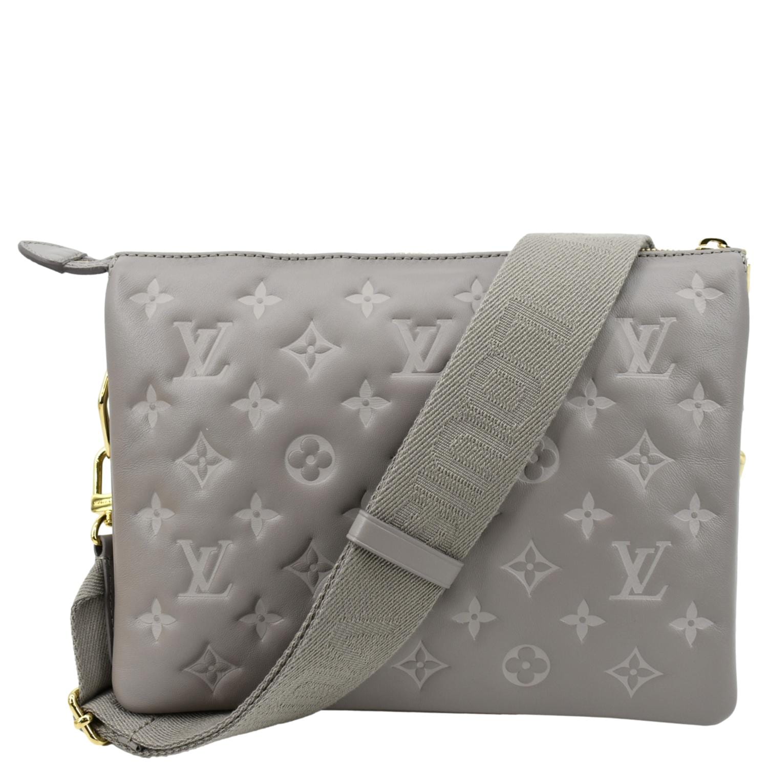 Louis Vuitton Coussin PM Shoulder Bag Silver Monogram Embossed Leather Crossbody