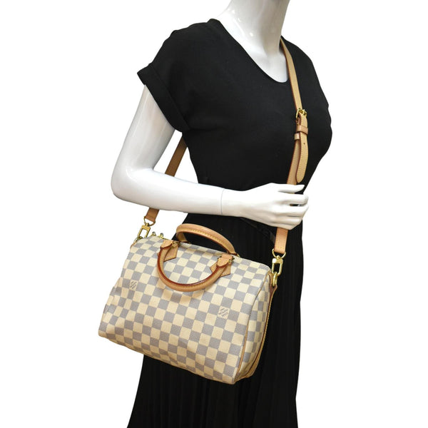 LOUIS VUITTON Speedy 25 Bandouliere Damier Azur Shoulder Bag White