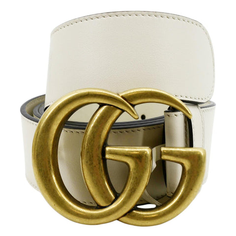 GUCCI Double G Buckle Leather Belt Size 95.38 Ivory 400593