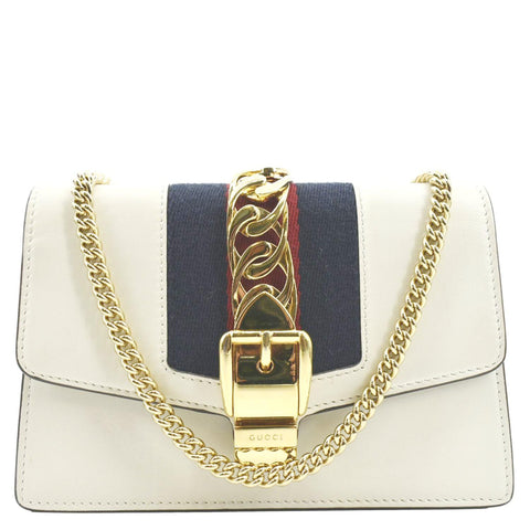 GUCCI Sylvie Super Mini Leather Crossbody Bag White 494646