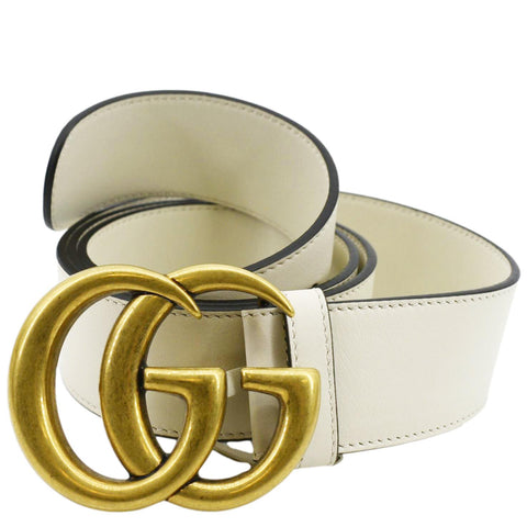 GUCCI Double G Buckle Leather Belt Size 95.38 Ivory 400593