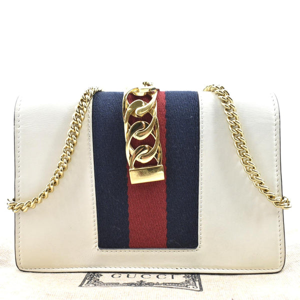 GUCCI Sylvie Super Mini Leather Crossbody Bag White 494646