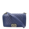 Chanel Boy Flap Calf Leather Crossbody Bag in Blue  - Front