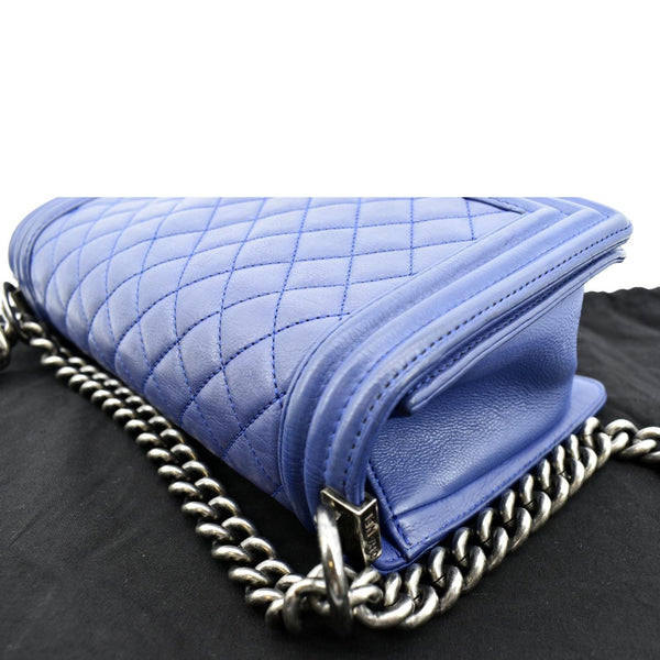 Chanel Boy Flap Calf Leather Crossbody Bag in Blue - Top Left