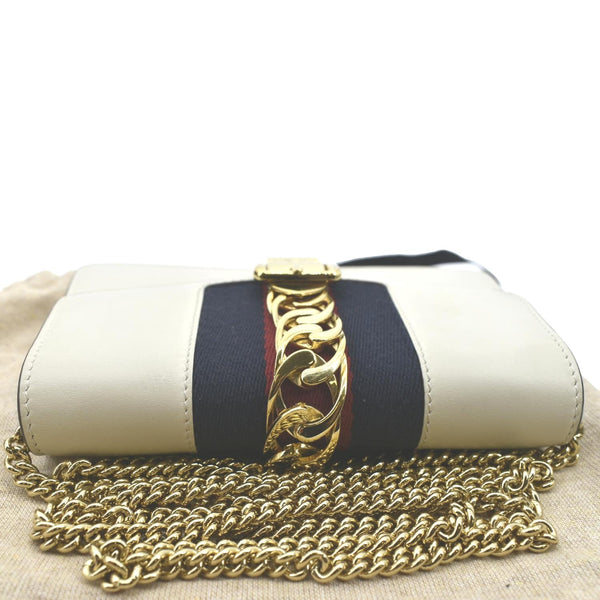GUCCI Sylvie Super Mini Leather Crossbody Bag White 494646