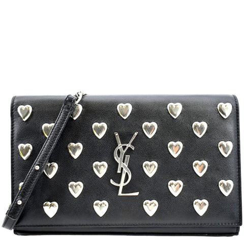 YVES SAINT LAURENT Kate Heart Studded Leather Shoulder Bag Black