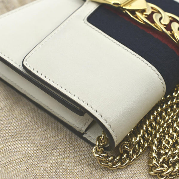 GUCCI Sylvie Super Mini Leather Crossbody Bag White 494646