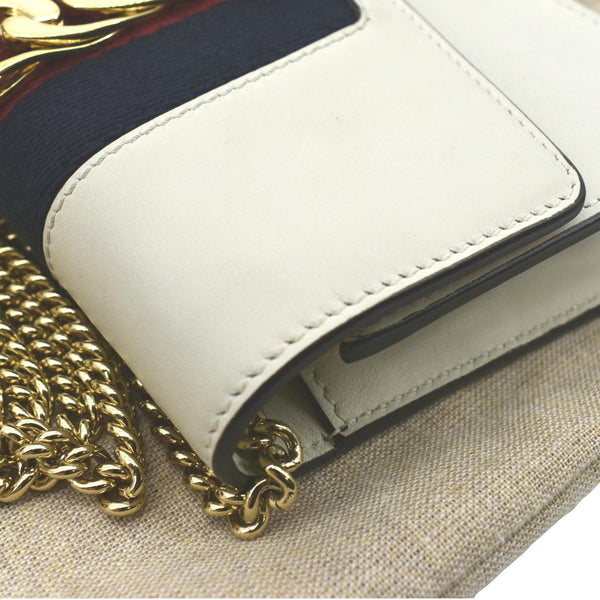 GUCCI Sylvie Super Mini Leather Crossbody Bag White 494646
