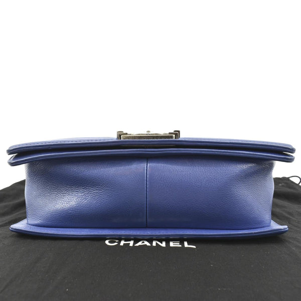 Chanel Boy Flap Calf Leather Crossbody Bag in Blue - Bottom