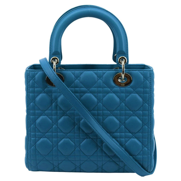 CHRISTIAN DIOR Medium Lady Dior Cannage Lambskin Leather Shoulder Bag Blue