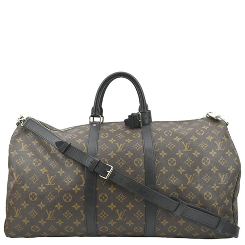 LOUIS VUITTON Keepall Bandouliere 55 Monogram Macassar Travel Bag Brown