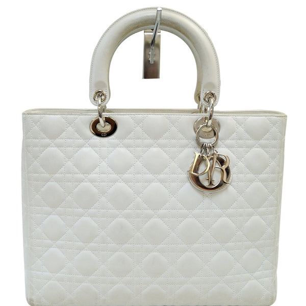 CHRISTIAN DIOR White Lambskin Leather Large Lady Dior Shoulder Bag - FINAL CALL