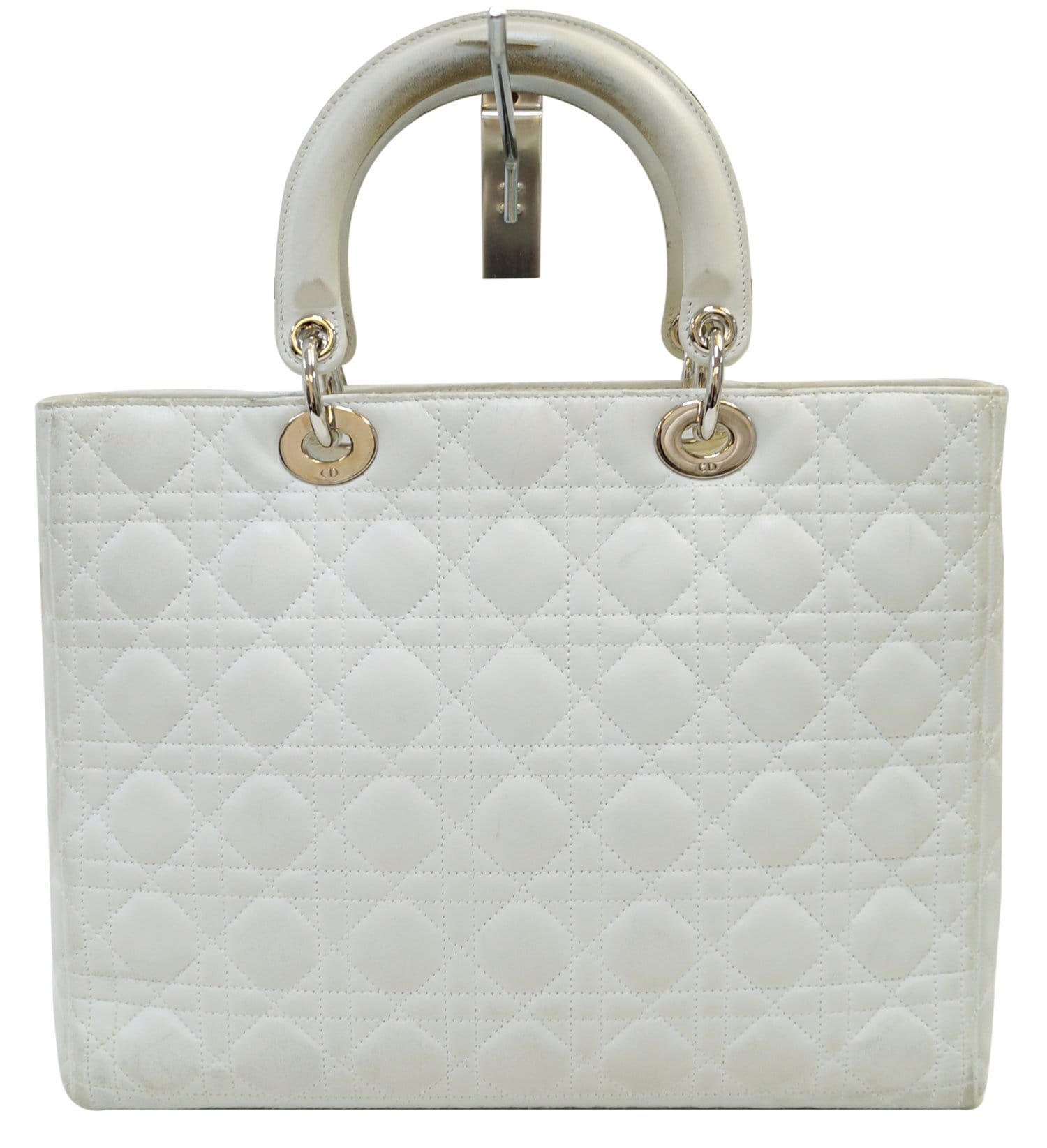 CHRISTIAN DIOR White Lambskin Leather Large Lady Dior Shoulder Bag - F