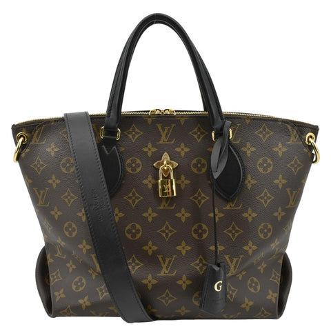 LOUIS VUITTON Flower Zipped MM Monogram Canvas Tote Bag Noir
