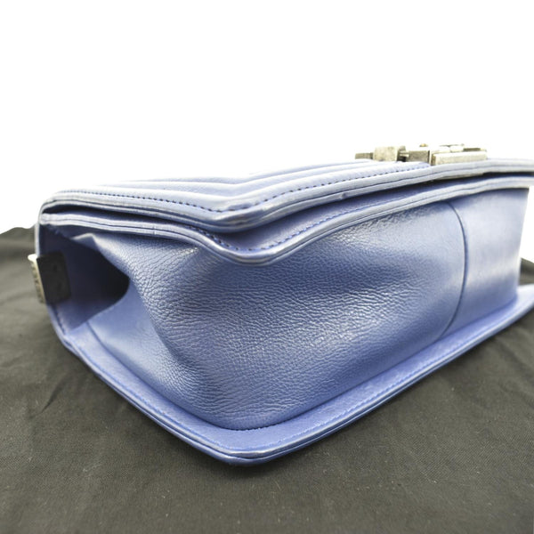 Chanel Boy Flap Calf Leather Crossbody Bag in Blue - Bottom Left
