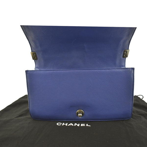 Chanel Boy Flap Calf Leather Crossbody Bag in Blue - Open