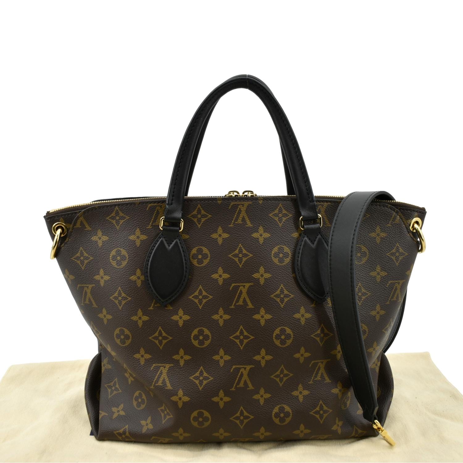 Louis Vuitton Flower PM Small Zip Satchel Brown Monogram Red