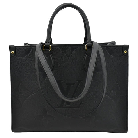LOUIS VUITTON Onthego MM Giant Monogram Empreinte Leather Tote Shoulder Bag Black