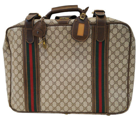 GUCCI Classic GG Monogram Canvas Brown Stripes Suitcase Bag