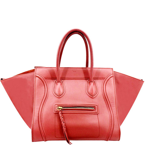 CELINE Luggage Leather Tote Bag Red